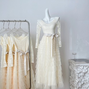 蕾丝蓬松蛋糕裙摆连衣裙加绒 复古法式 Catyears猫年 粉荔漫舞