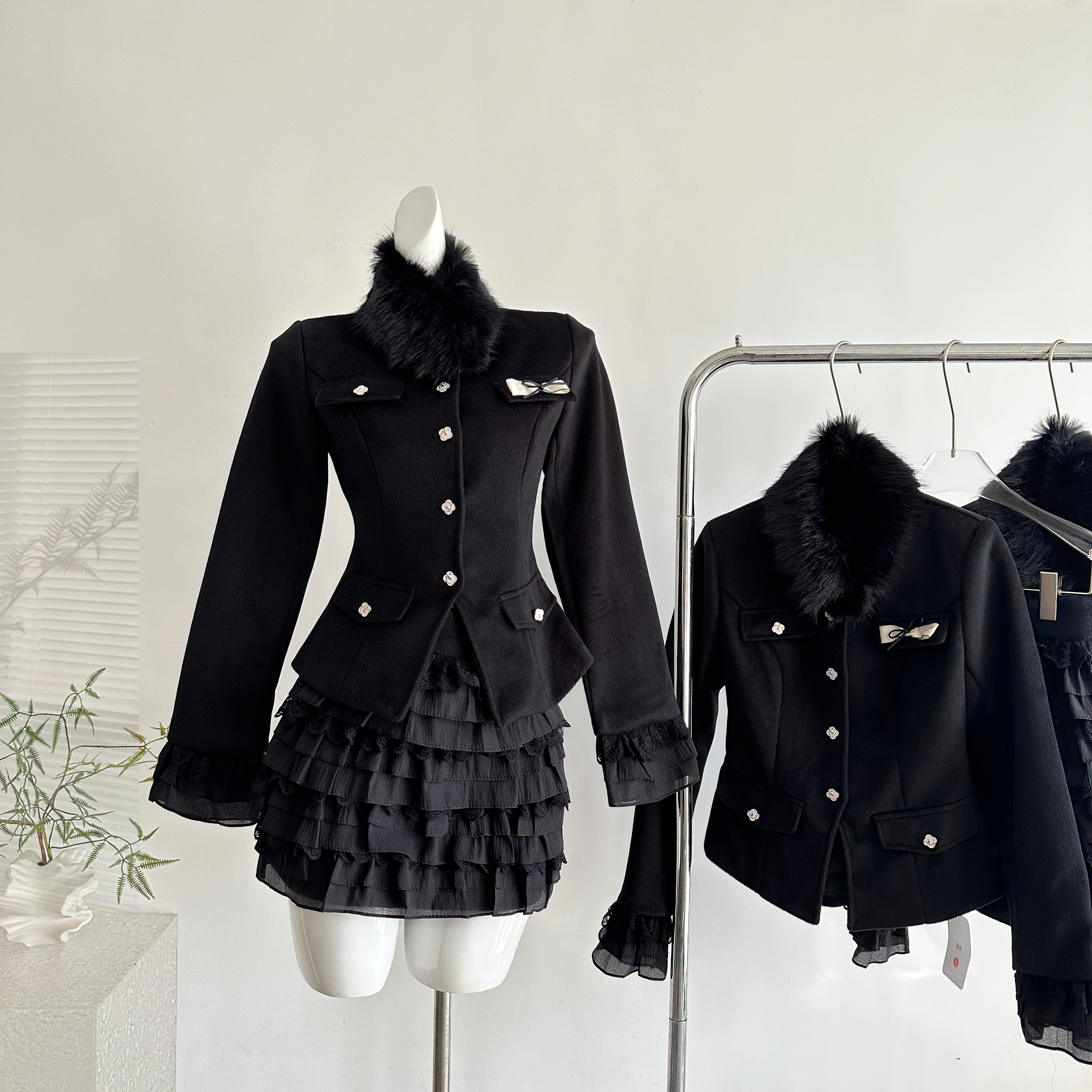 小诺本人千金感轻奢套装韩版气质名媛外套高腰公主裙两件套