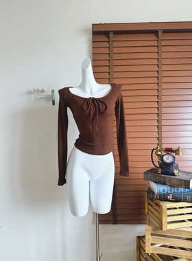 Fart Shop纯和欲 三色绑带长袖女秋季坑条方领显白打底衫上衣