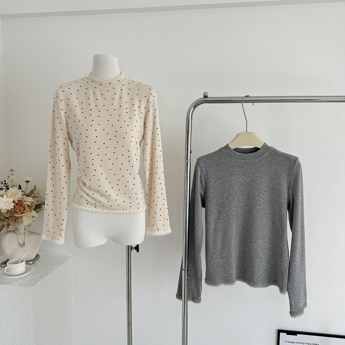你好卡农 小众波点花边长袖T恤女秋冬小宽松显瘦设计感打底衫上衣