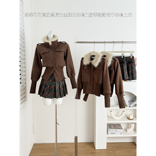 Pinksoya 松茶可可 高级感复古金属扣外套女秋季新款呢子外套上衣