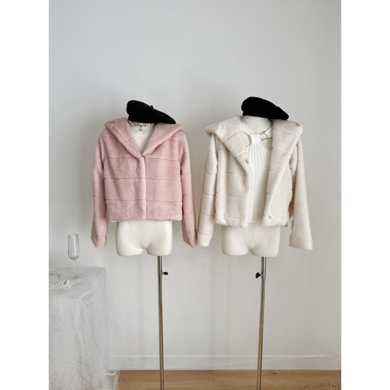 CreamySweet 娇娇貂 原创环保毛毛外套 粉白仿貂毛皮草外套女冬