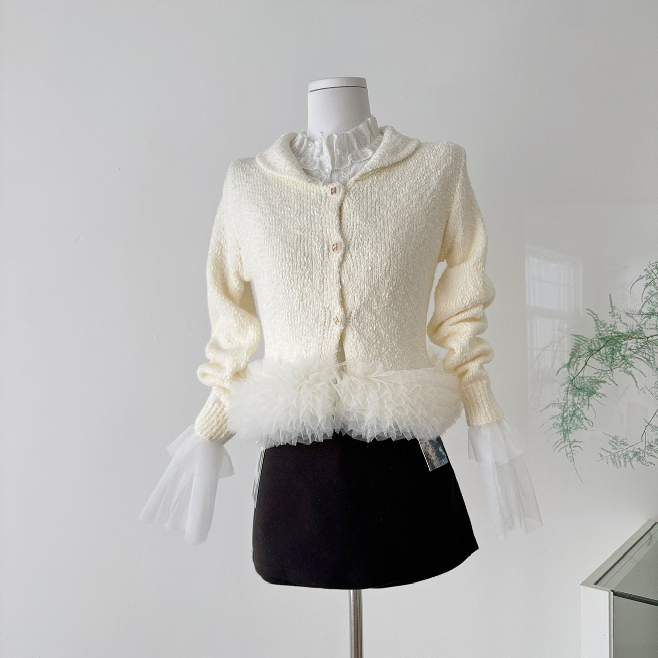 迟伞伞25/fw 月光雪落 节日战袍 Jor*a手工马海羊毛开衫衬衫套装