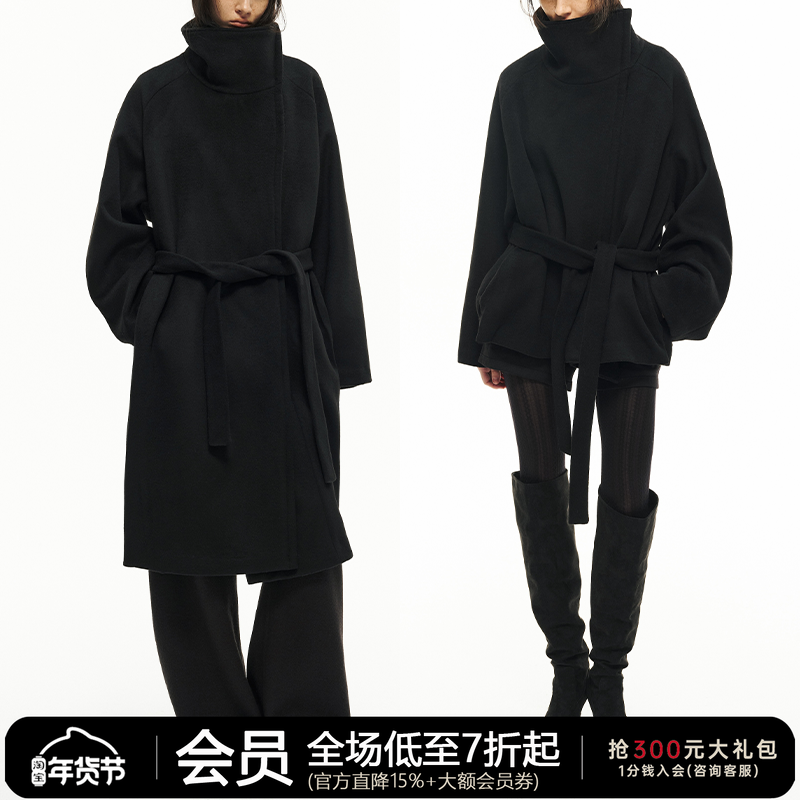 JCAESAR WOMEN 斜拉链系带中长款呢大衣 高克重澳毛 宽松羊毛外套,女装/女士精品,毛呢外套,淘宝优惠券,粉丝福利购,淘宝优惠卷