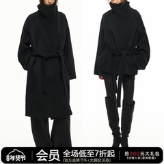 JCAESAR WOMEN 斜拉链系带中长款呢大衣 高克重澳毛 宽松羊毛外套