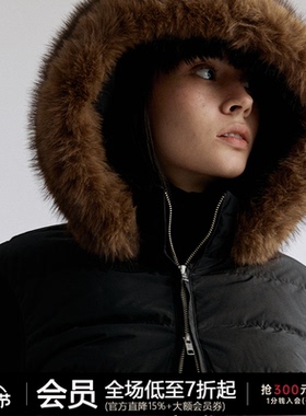 JCAESAR WOMEN 毛领螺纹袖排骨短款羽绒服外套 90白鸭绒 可拆卸帽