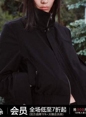 JCAESAR WOMEN 格纹拼接黑夹克 短窄版 多穿着形式  铆钉装饰