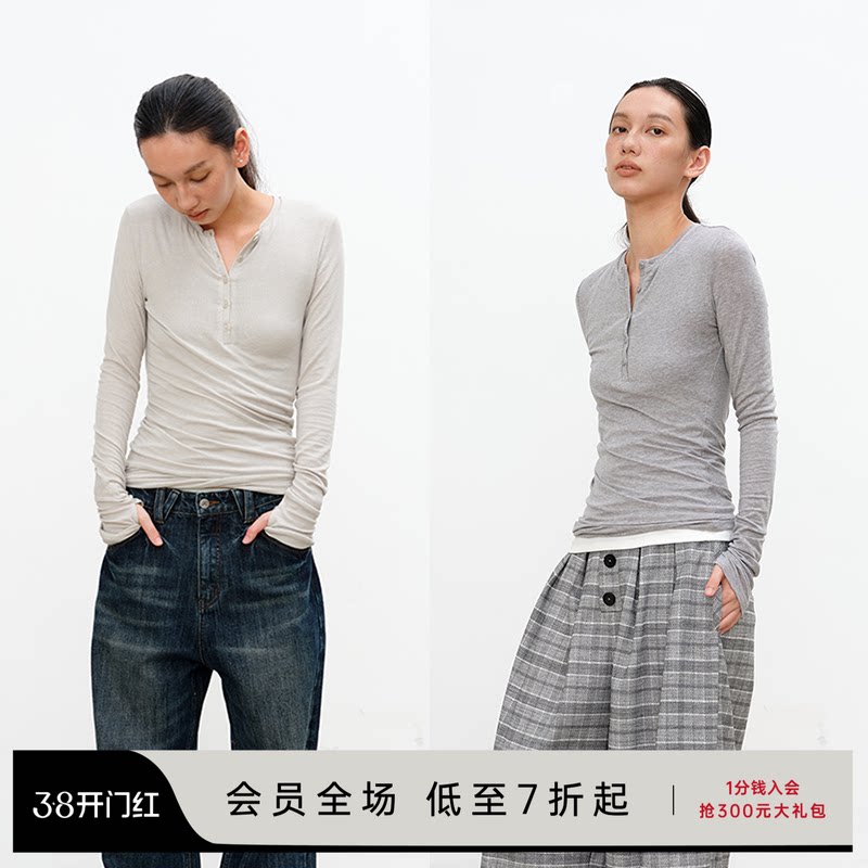 JCAESAR WOMEN 扭转亨利领长袖 多美天丝羊毛 腰部双层扭转 多色