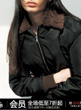 JCAESAR WOMEN 羊羔绒翻领飞行员夹克 3M新雪丽 短款棉衣外套冬