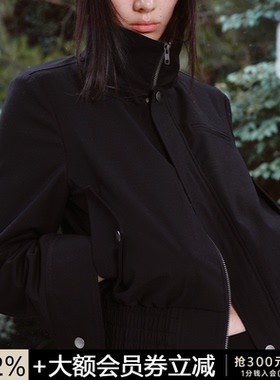 JCAESAR WOMEN 格纹拼接黑夹克 短窄版 多穿着形式  铆钉装饰