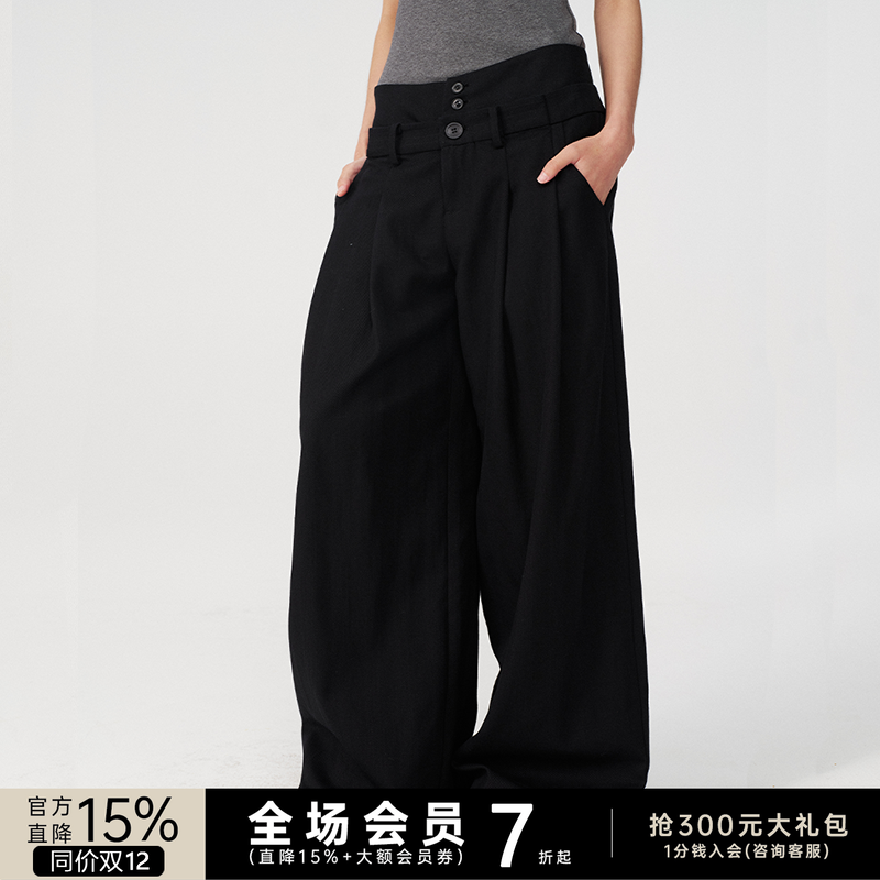 JCAESAR双腰前插袋打褶长裤