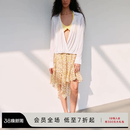 JCAESAR WOMEN 交领罩衫 打褶衬衫领设计 门襟带扣可调节开叉深度