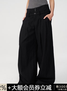 JCAESAR PLEATED PANTS 双腰前插袋打褶长裤女 休闲阔腿慵懒感
