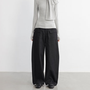 微刀直筒牛仔裤 JCAESAR 反面磨毛工艺 前翻袋弯刀磨毛黑牛 WOMEN