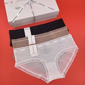 CK内衣女士性感蕾丝拼接舒适棉质裆防夹臀半包臀三角内裤 QD3767