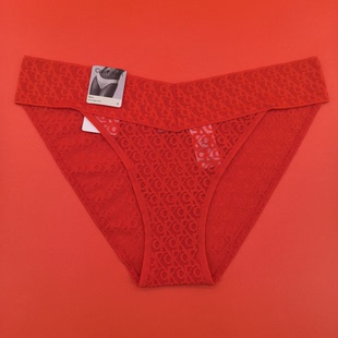 本命年红色正品 QD5283现货 专柜CK美国蕾丝logo女士低腰平三角内裤