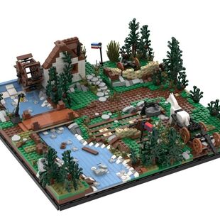 二战军事太平洋战役美军德军战争场景废墟战壕拼装益智积木玩具