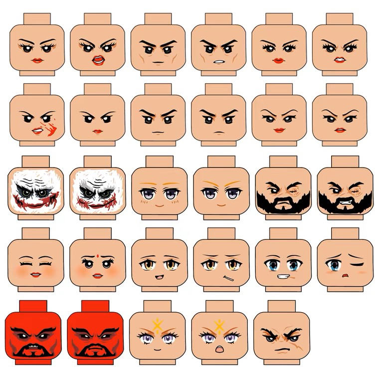 MOC国产小颗粒积木 兼容积木人仔头部表情脸 58款通用表情包