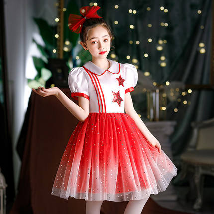 儿童演出服中小学生合唱男女童爱国党歌表演服装诗歌朗诵蓬蓬纱裙