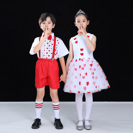 儿童节合唱服元旦六一中小学生大合唱团表演爱心纱裙公主裙演出服
