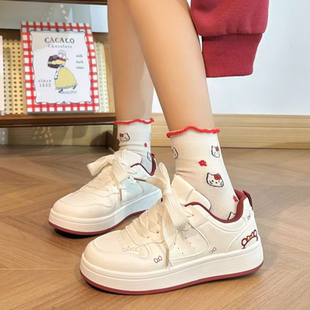 原创红色KT猫运动小白鞋女2026春季新款厚底休闲鞋百搭初中生板鞋