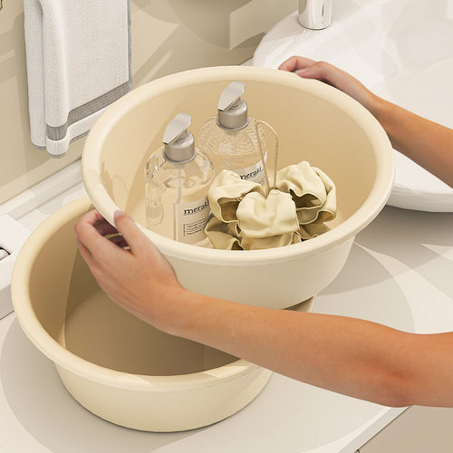 脸盆宿舍塑料PP奶油色洗脸盆卫生间洗衣盆婴儿专用盆批发奶油风