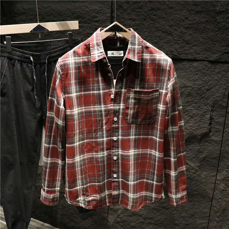 日系痞帅感炒好看格子衬衫外套秋