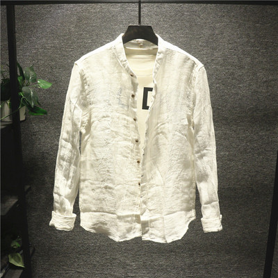 日系亚麻长袖小清新立领