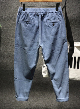 Hi man北欧小众轻奢级天蓝色灯芯绒长裤男士潮流高品质简约休闲裤