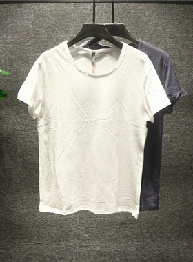 Hi man日系高级感文艺小清新圆领T恤男士夏季薄款柔软纯棉短袖潮