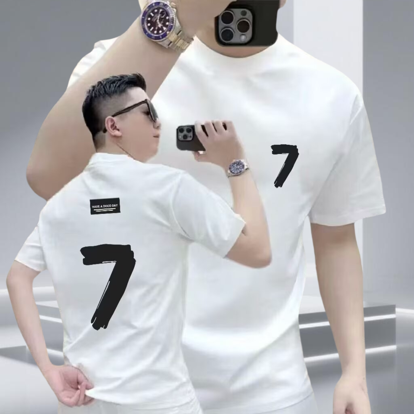 高级感简约男士纯棉数字印花T恤