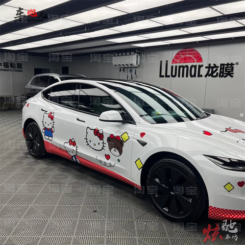 特斯拉model3 Y智己L6L7车贴拉花蔚来ET5 KT猫卡通定制改装贴纸