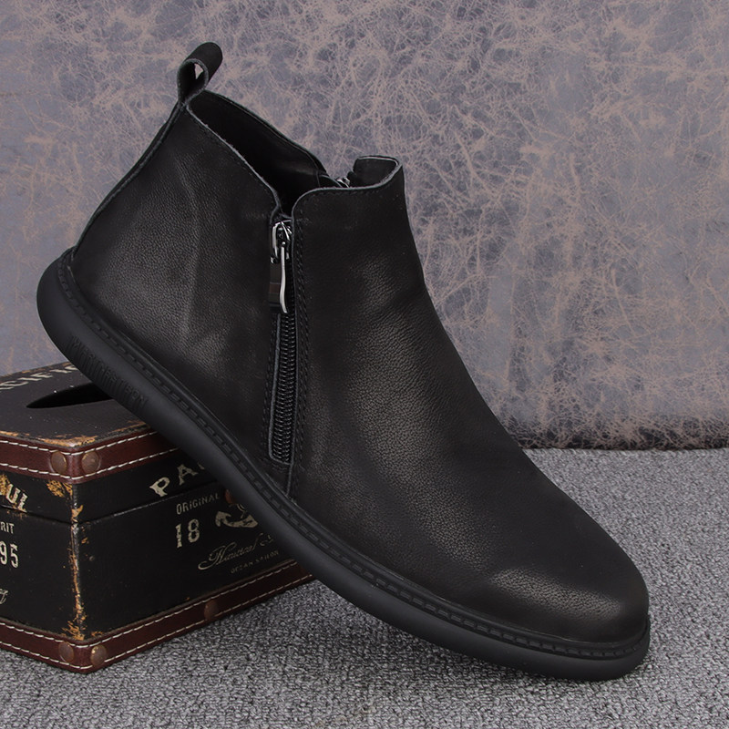 冬季马丁靴真羊毛皮毛一体保暖雪地靴圆头拉链磨砂皮真皮切尔西靴
