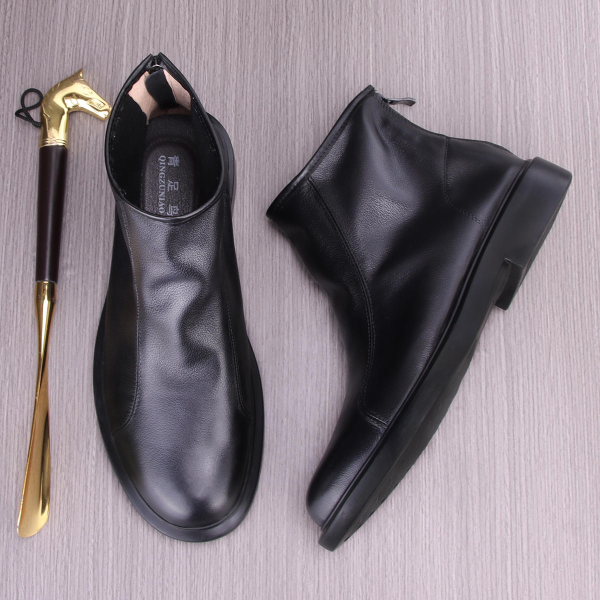 真皮切尔西靴橡胶底马丁靴