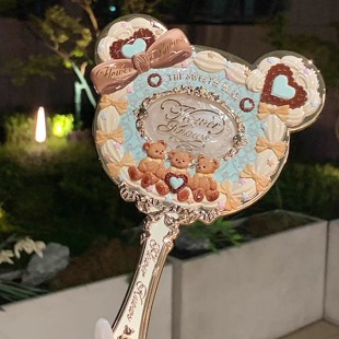 花知晓甜心小熊系列手持镜公主少女风甜美限定粉色限定镜子正品