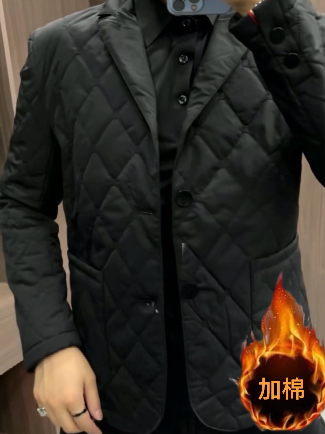 男士冬季新款加棉西服2025时尚潮流百搭休闲简约流行保暖西装外套