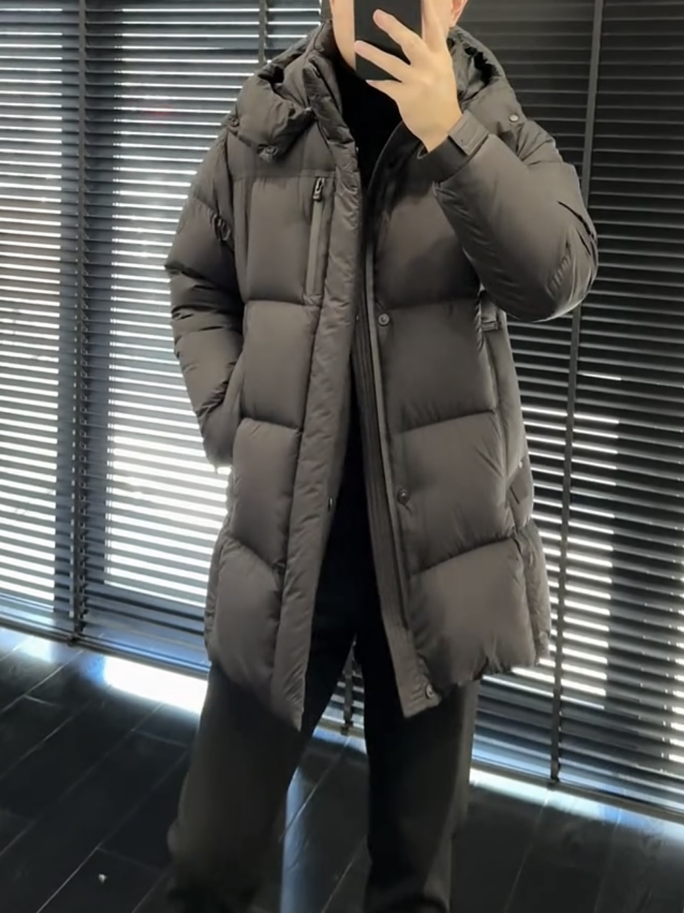 冬季男士时尚拆卸帽中长款羽绒服