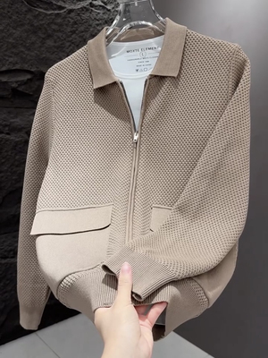 春夏男翻领针织开衫2025新款拉链