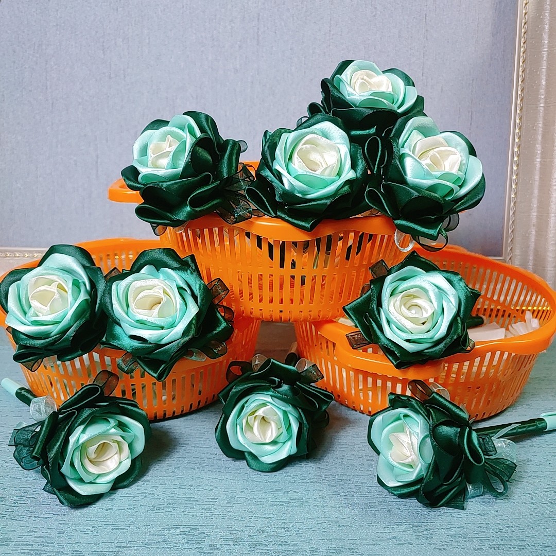 手工成品丝带玫瑰花签字笔礼盒图片