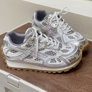 周雨彤王一博同款炫酷老爹鞋男银色透气厚底ins网红休闲运动鞋女