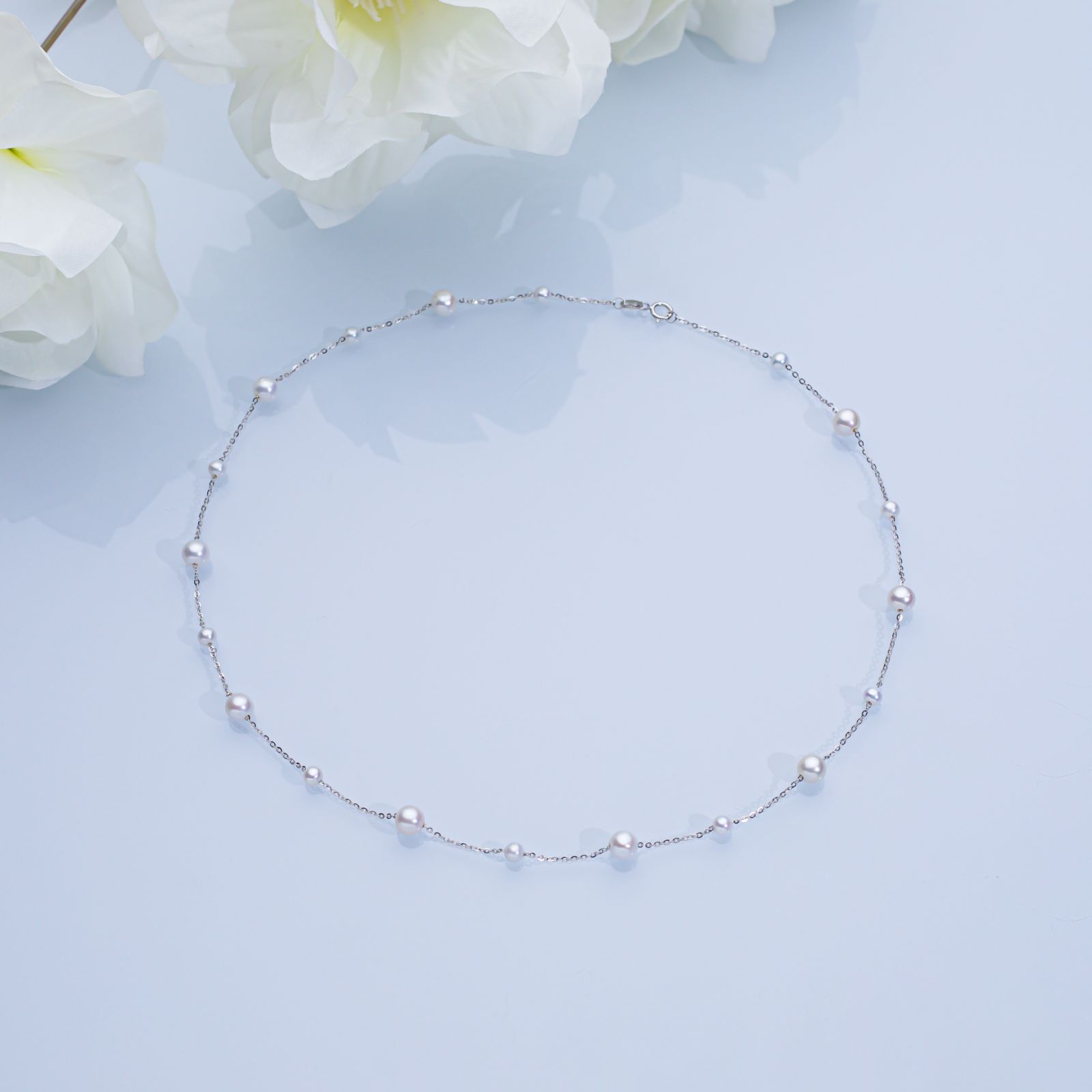 淡水珍珠大小珠满天星项链 3-6mm s925银 2594H00DY