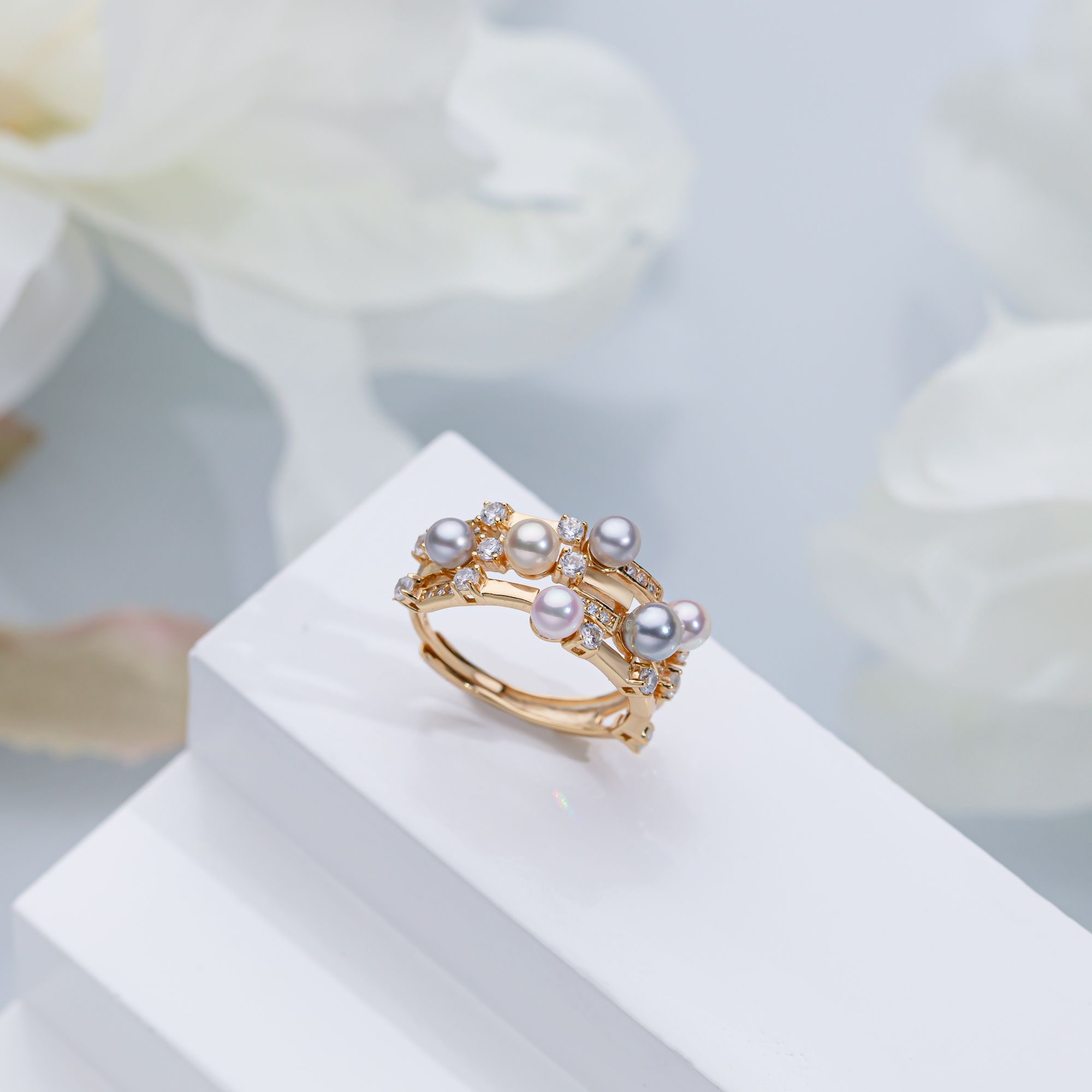 “花簇”彩虹akoya珍珠戒指 4-5mm s925银 2349H00DY