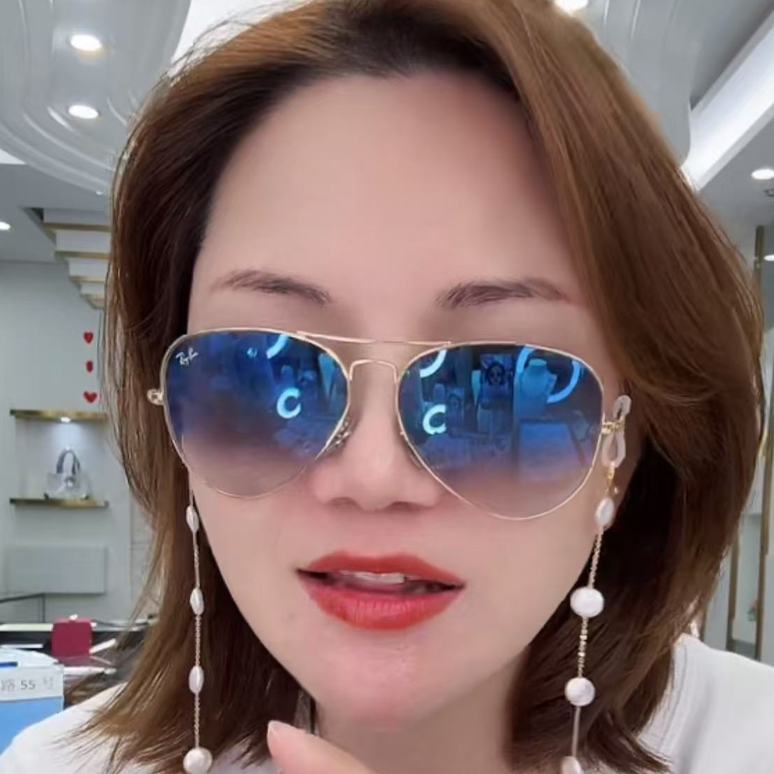 “炫炫”平安扣珍珠金色 项链长链（眼镜链）  2423H00DY