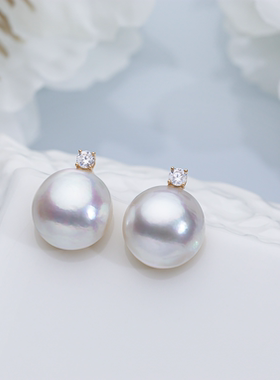 戴妃海水澳白圆马贝耳钉 13-14mm 18k金 2381H00DY