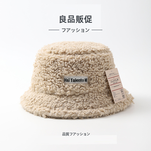 新品女生秋冬季可爱卷卷渔夫帽子日系百搭保暖仿羊羔毛绒盆帽.