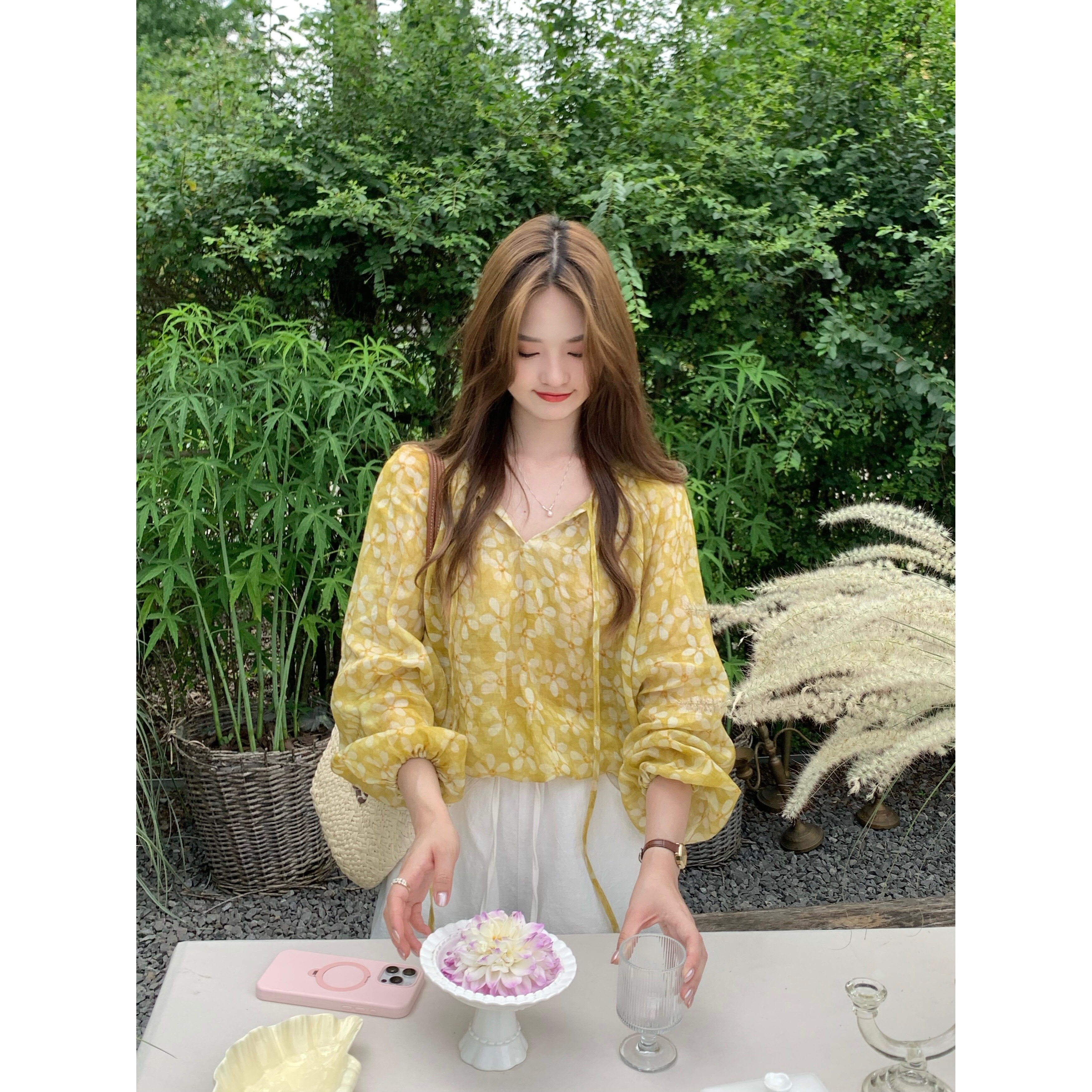 张羞羞 雏菊 / 苎麻长袖通勤夏季印花防晒衬衫2026新