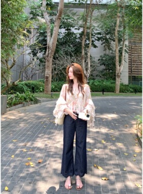 张羞羞 丹宁原牛/棉质9分直筒花边刺绣通勤韩系牛仔裤2026春夏新