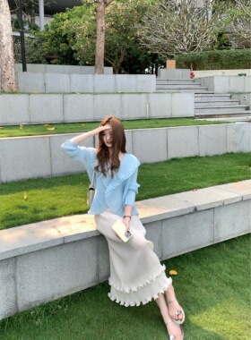张羞羞 花瓣三宅/夏季荷叶边褶皱通勤韩系直筒半身裙2026新款春夏