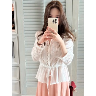 衬衫 张羞羞 复古通勤长袖 纯棉刺绣V领收腰法式 2026春夏 维也纳春