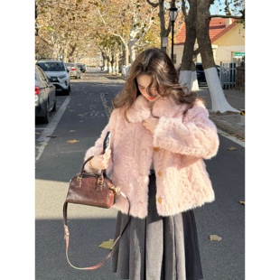 保暖 皮毛一体定染短卷毛娃娃领环保皮草外套冬季 张羞羞 樱花卷